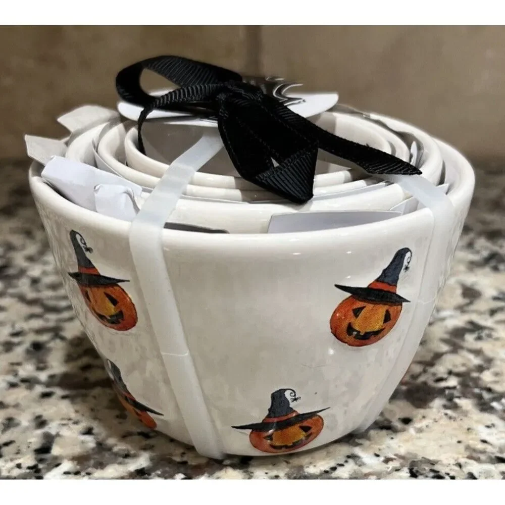 New Rae Dunn Halloween Pumpkin‎ with Witch's Hat Nesting Measuring Cups